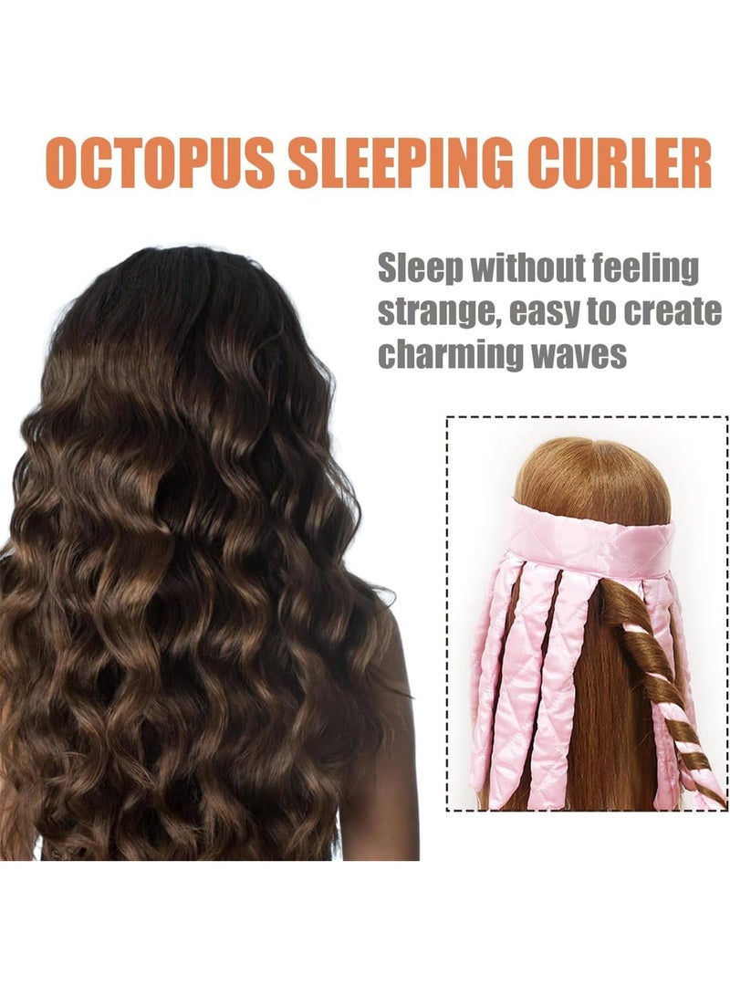 Octopus Heatless Curling Rod Headband - New Curlers Curls Without Heat, Octopus Design Soft No Heat Hair Curlers,  Soft Sleeping Overnight Silk Ribbon Hair Rollers for for Long Medium Hair, Pink - Image 5
